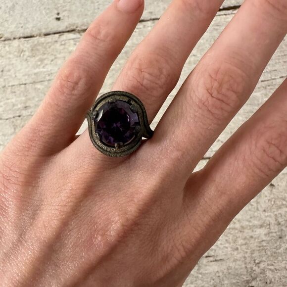 Vintage Sterling Taxco Amethyst Modernist Ring - Picture 2 of 10